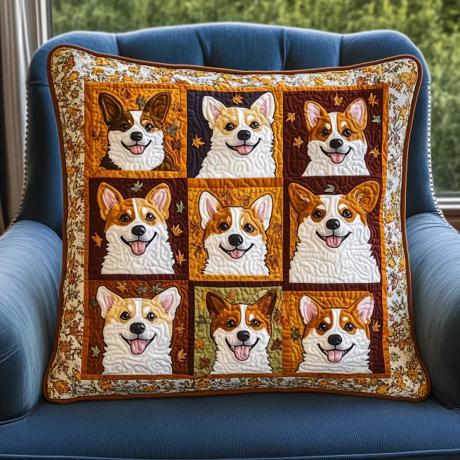 Housse de coussin matelassée - Corgi d'automne III
