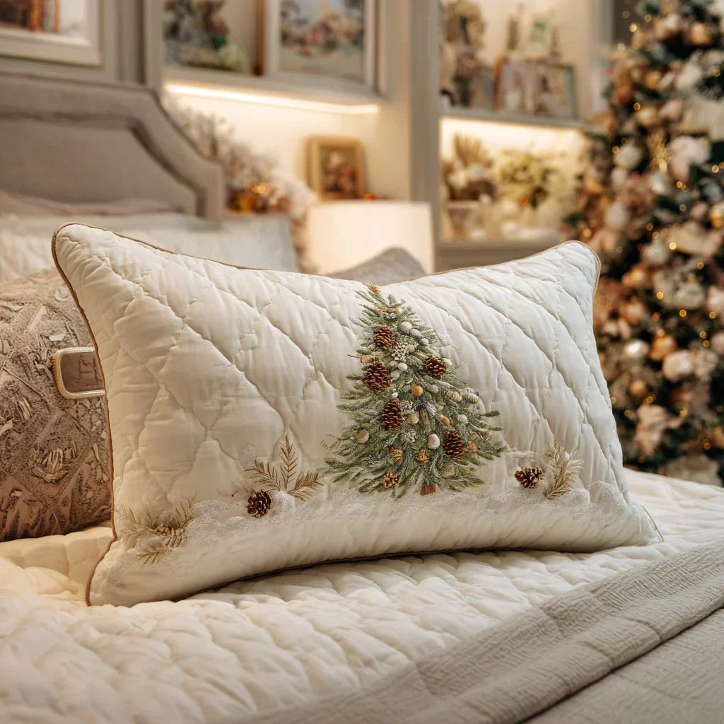 Housse de coussin matelassée à motif de refuge hivernal givré – Manon Deauville