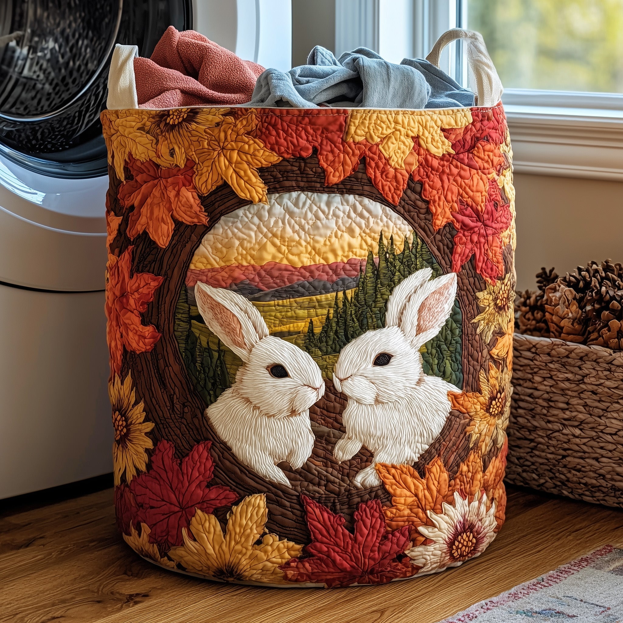 Panier à linge matelassé - Lapins d'automne