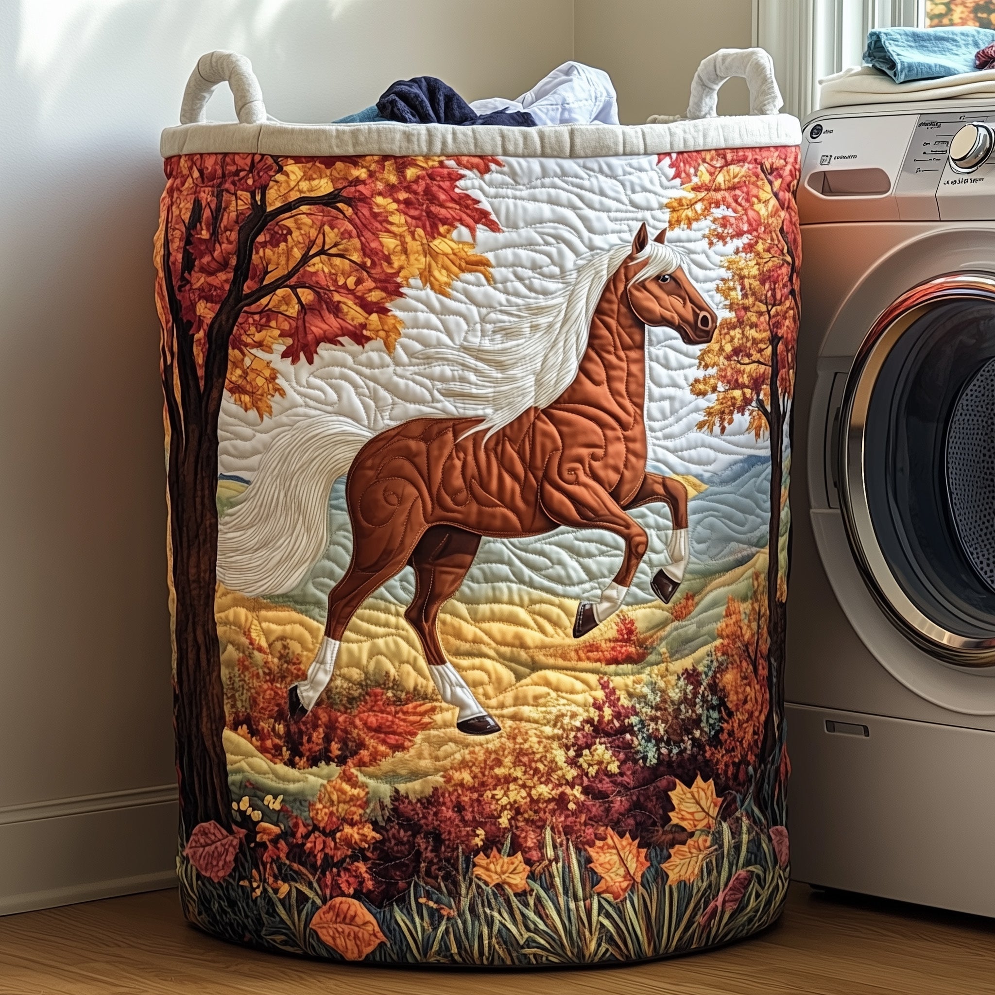 Panier à linge matelassé - Cheval au galop II