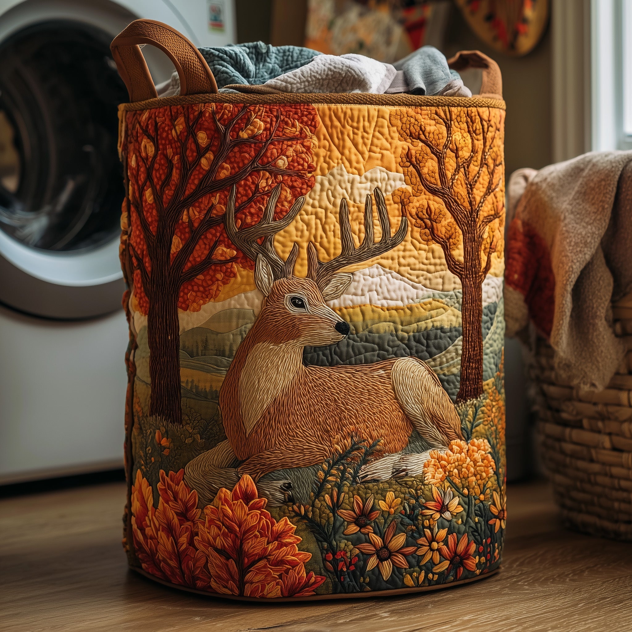 Panier à linge matelassé - Cerf d'automne