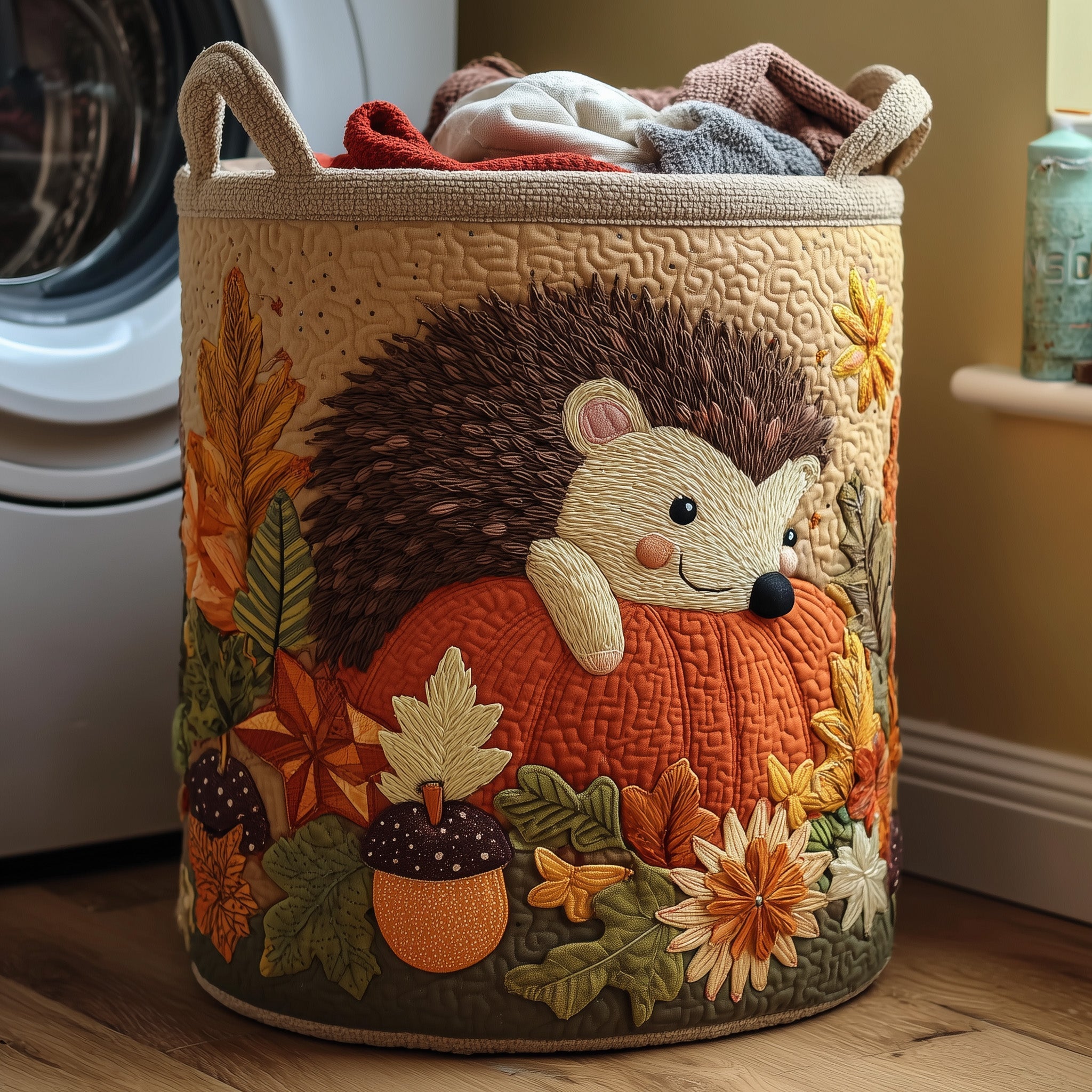 Panier à linge matelassé - Hérisson d'automne