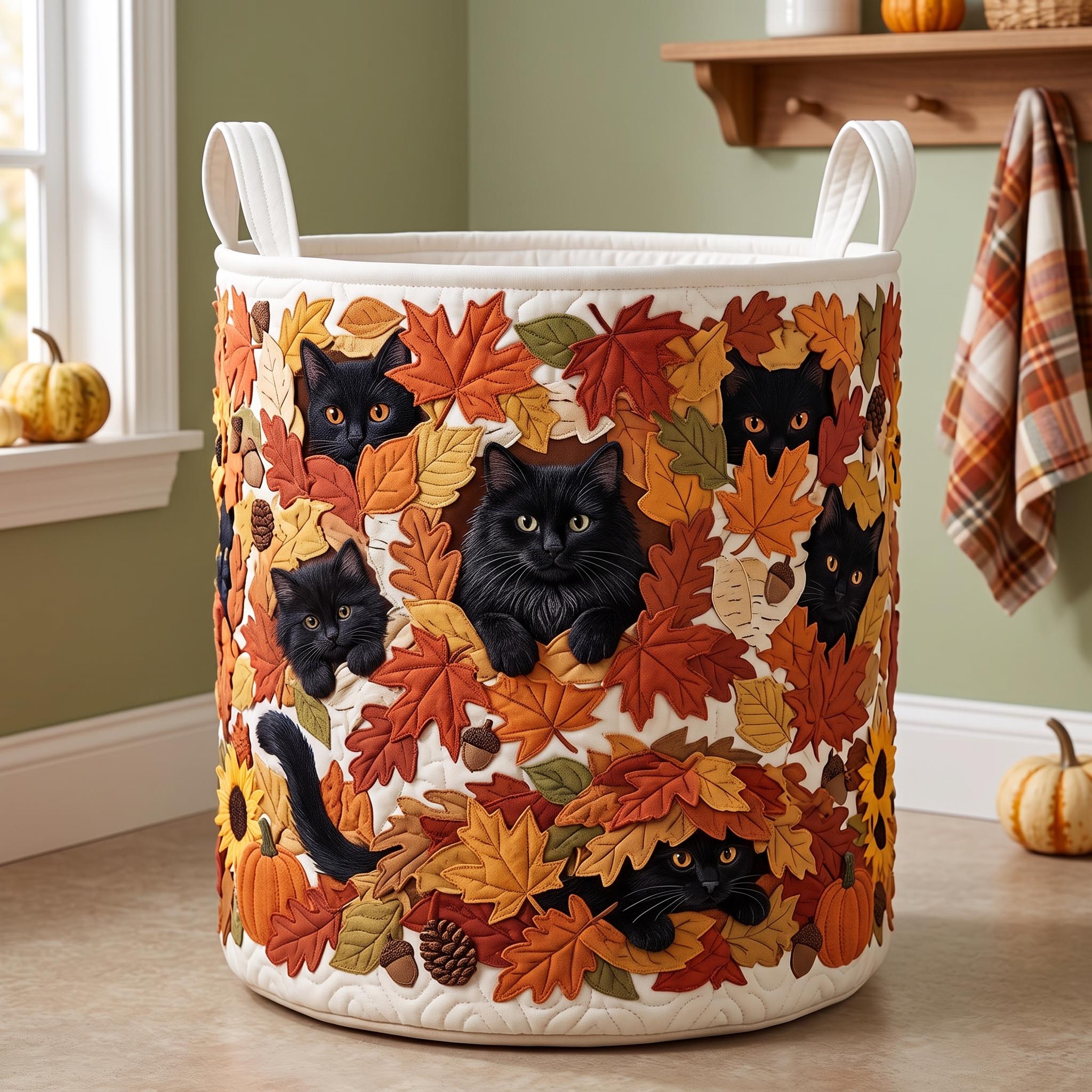 Panier à linge matelassé - Chats d'automne III