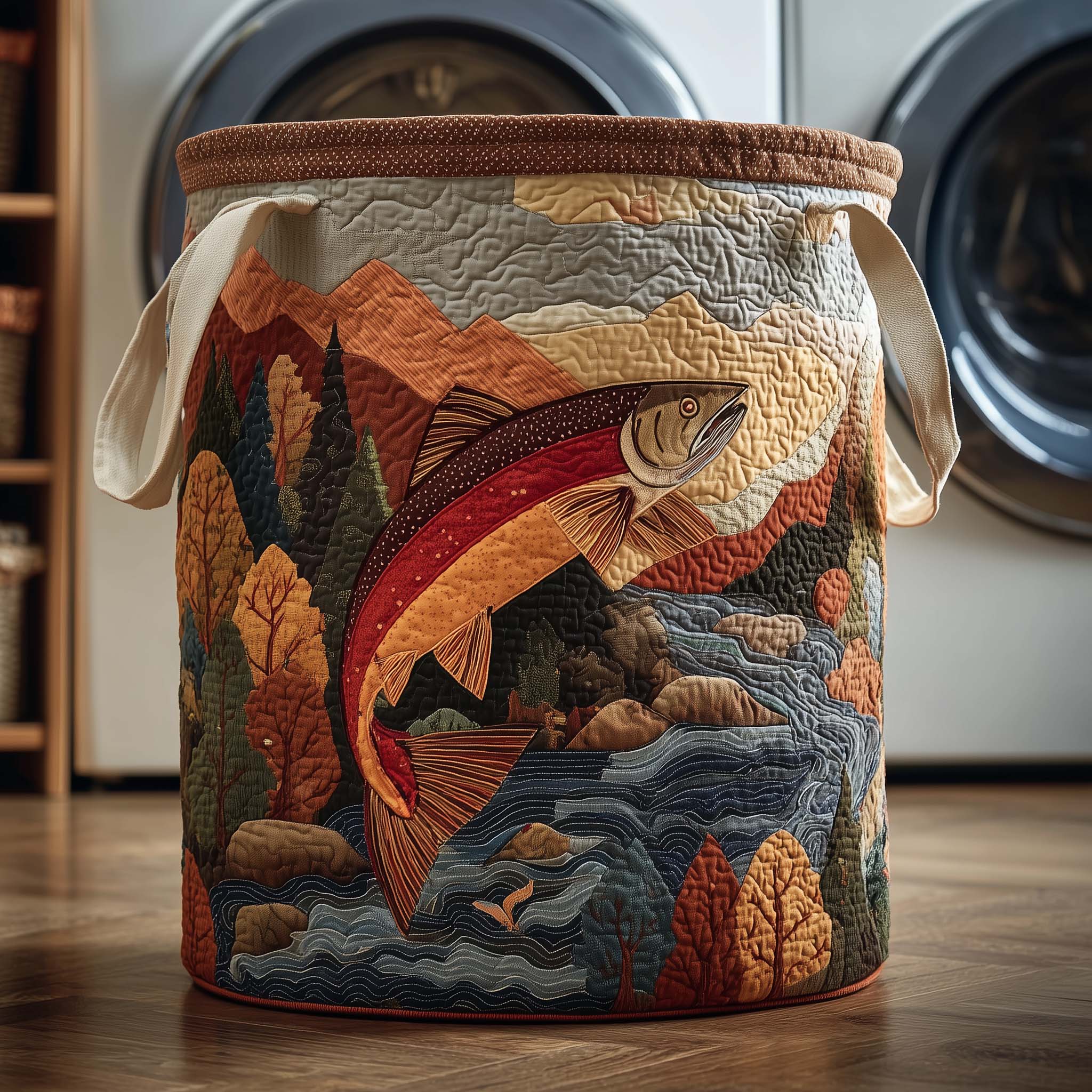 Panier à linge matelassé - Saumon d'automne