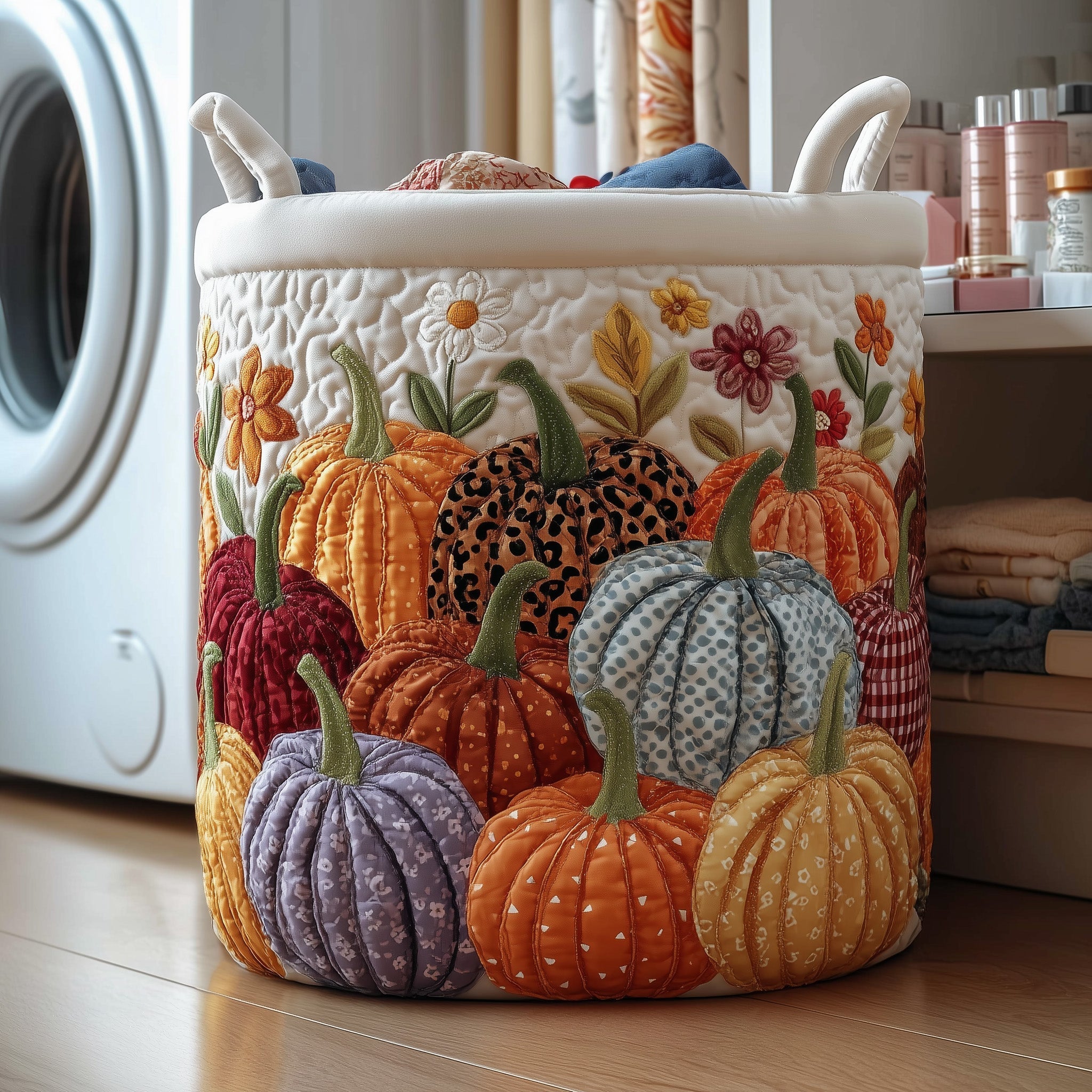 Panier à linge matelassé - Champ de citrouilles