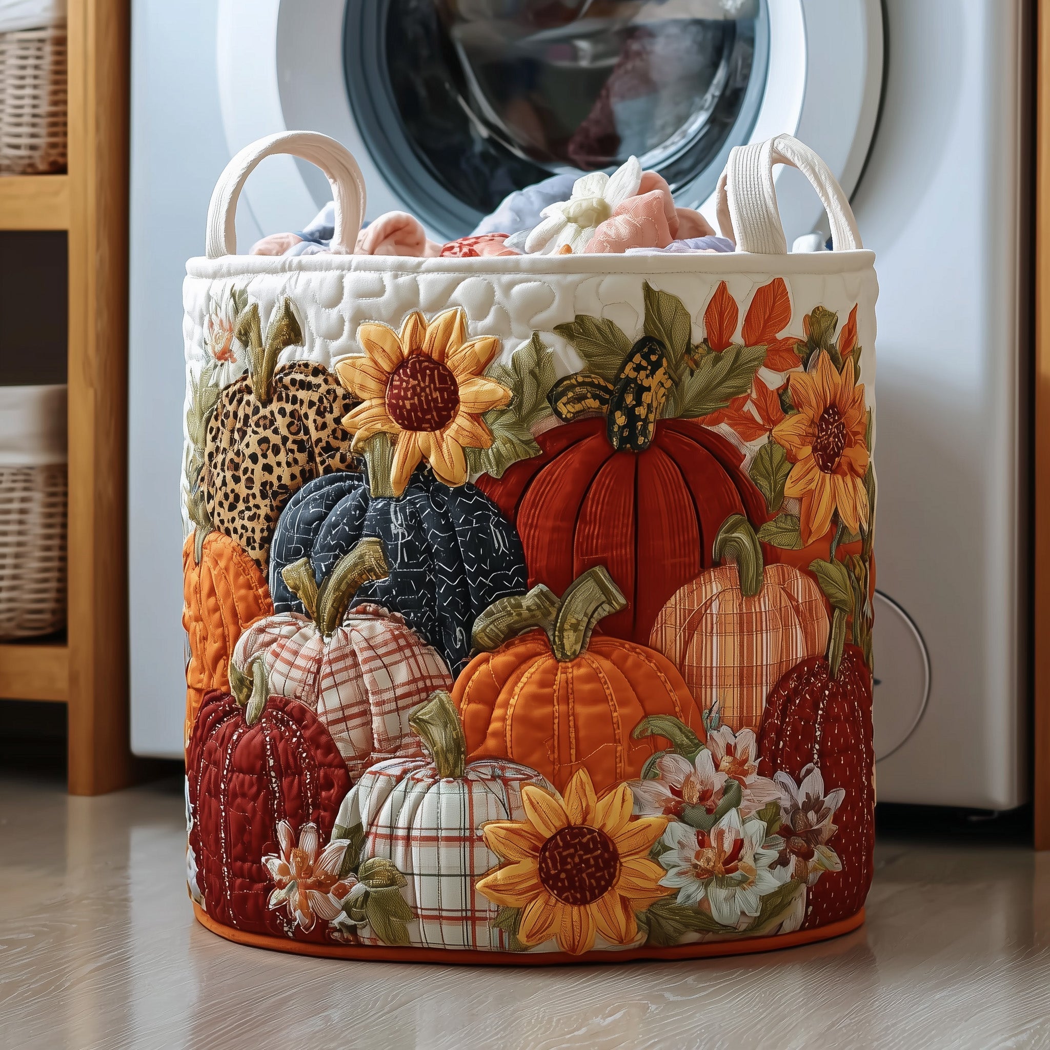 Panier à linge matelassé - Champ de citrouilles II