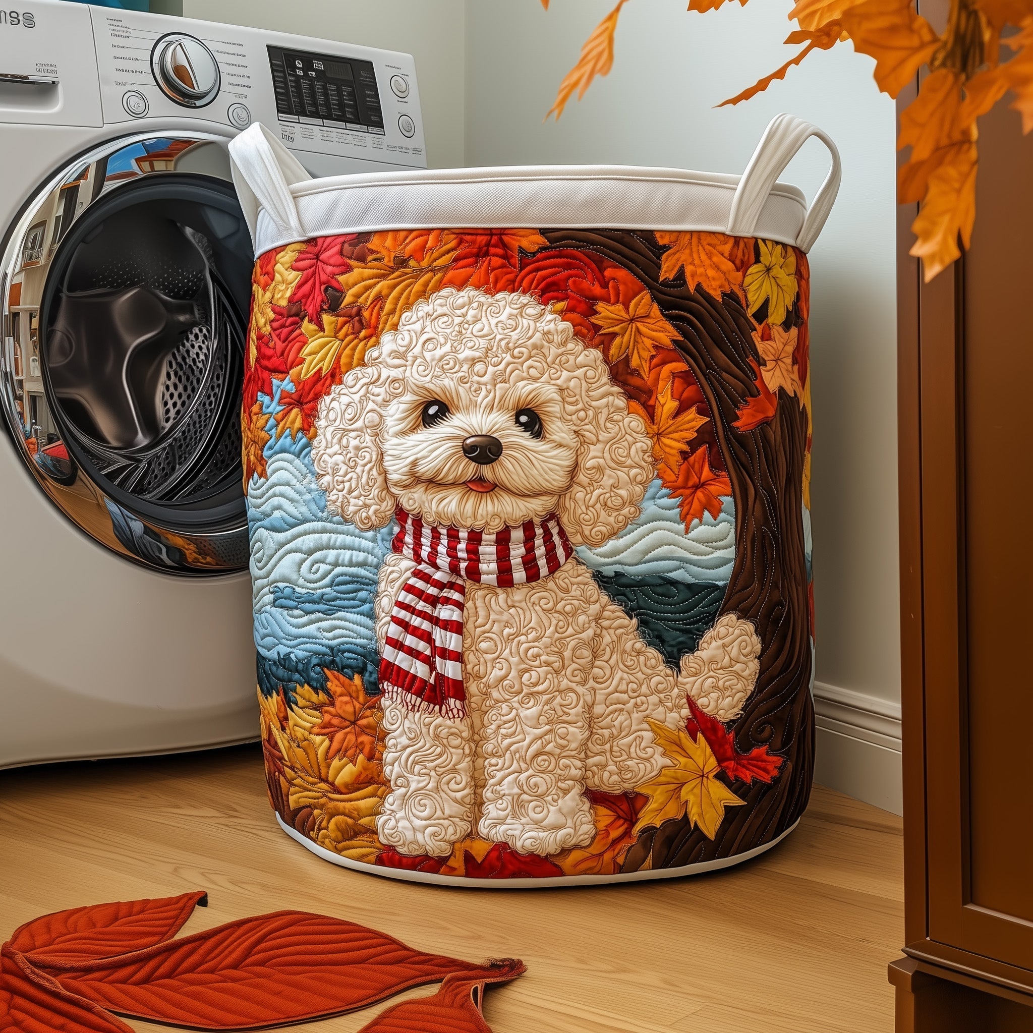 Panier à linge matelassé - Caniche d'automne
