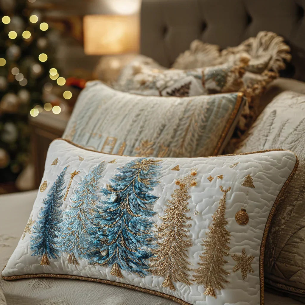 Housse de coussin matelassée à motif de forêt de sapins enneigés – Manon Deauville