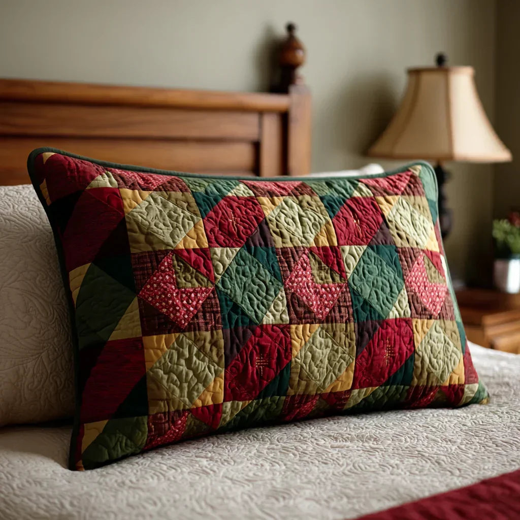 Housse de coussin matelassée à motif de feuilles de houx vertes et rouges – Manon Deauville