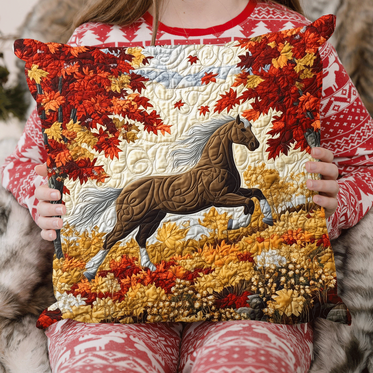 Housse de coussin matelassée - Cheval au galop II