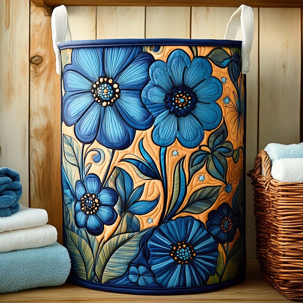 Panier à linge matelassé Harmonie indigo fleurie – Manon Deauville