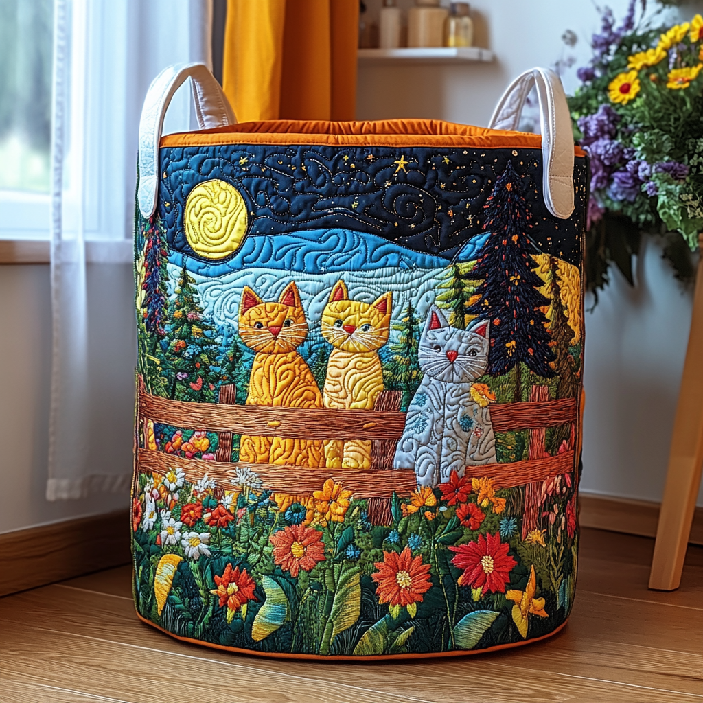 Panier à linge matelassé Chat paresseux – Manon Deauville