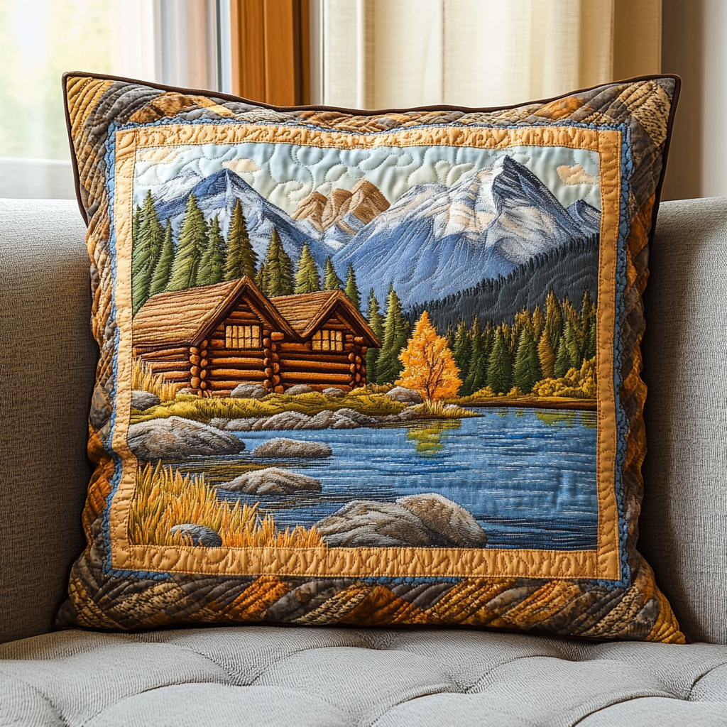 Housse de coussin matelassée - Lac de montagne