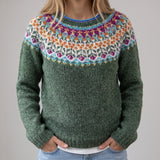 Virginie | Pull rétro gris à motif norvégien multicolore