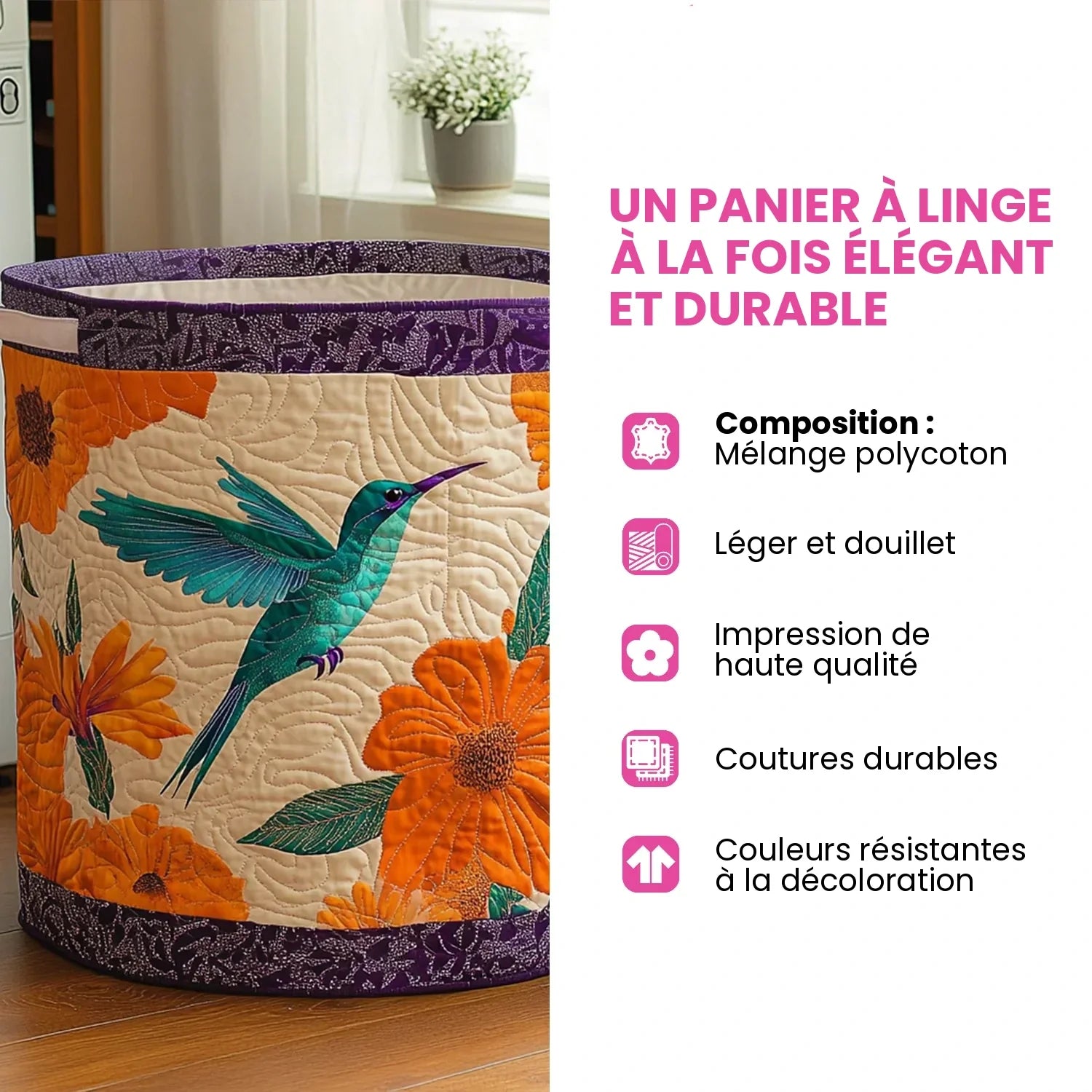 Conseils d'entretien du panier à linge matelassé Schnauzer illustré
