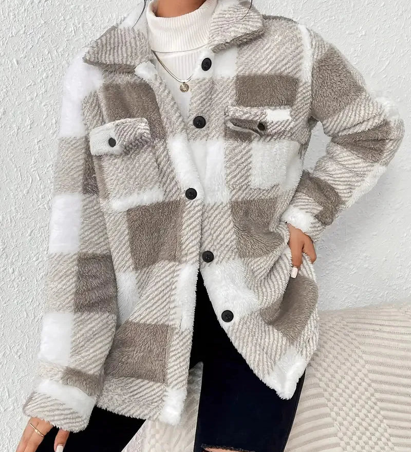 Marceline - Veste en Polaire à Carreaux Élégante