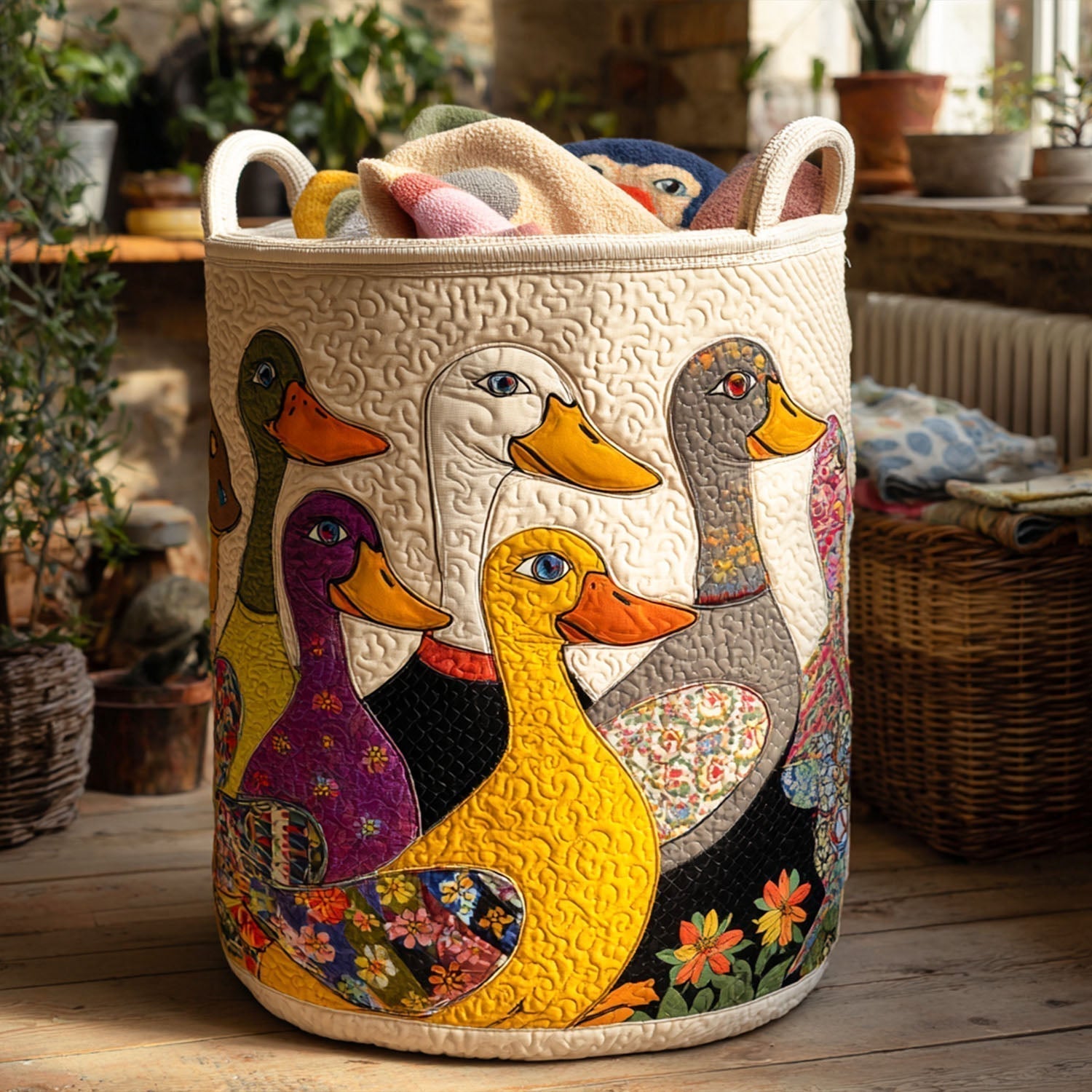 Panier à linge matelassé Canard loufoque – Manon Deauville