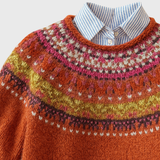 Brigitte | Pull rétro rouge rouille à motif norvégien