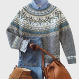 Dominique | Pull rétro gris clair à motif norvégien