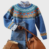 Aurélie | Pull rétro bleu à motif norvégien