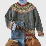 Laetitia | Pull gris pierre à motif norvégien