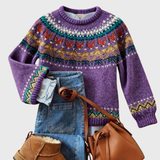 Delphine | Pull rétro lilas à motif norvégien