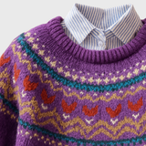 Delphine | Pull rétro lilas à motif norvégien