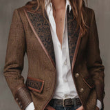 Blazer Femme à Panneaux Imprimés en Herringbone