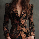 Blazer Tailleur Floral Noir et Bronze pour Femmes