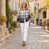 Agnes | Cardigan boutonné à carreaux dégradé gris