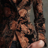 Blazer Tailleur Floral Noir et Bronze pour Femmes
