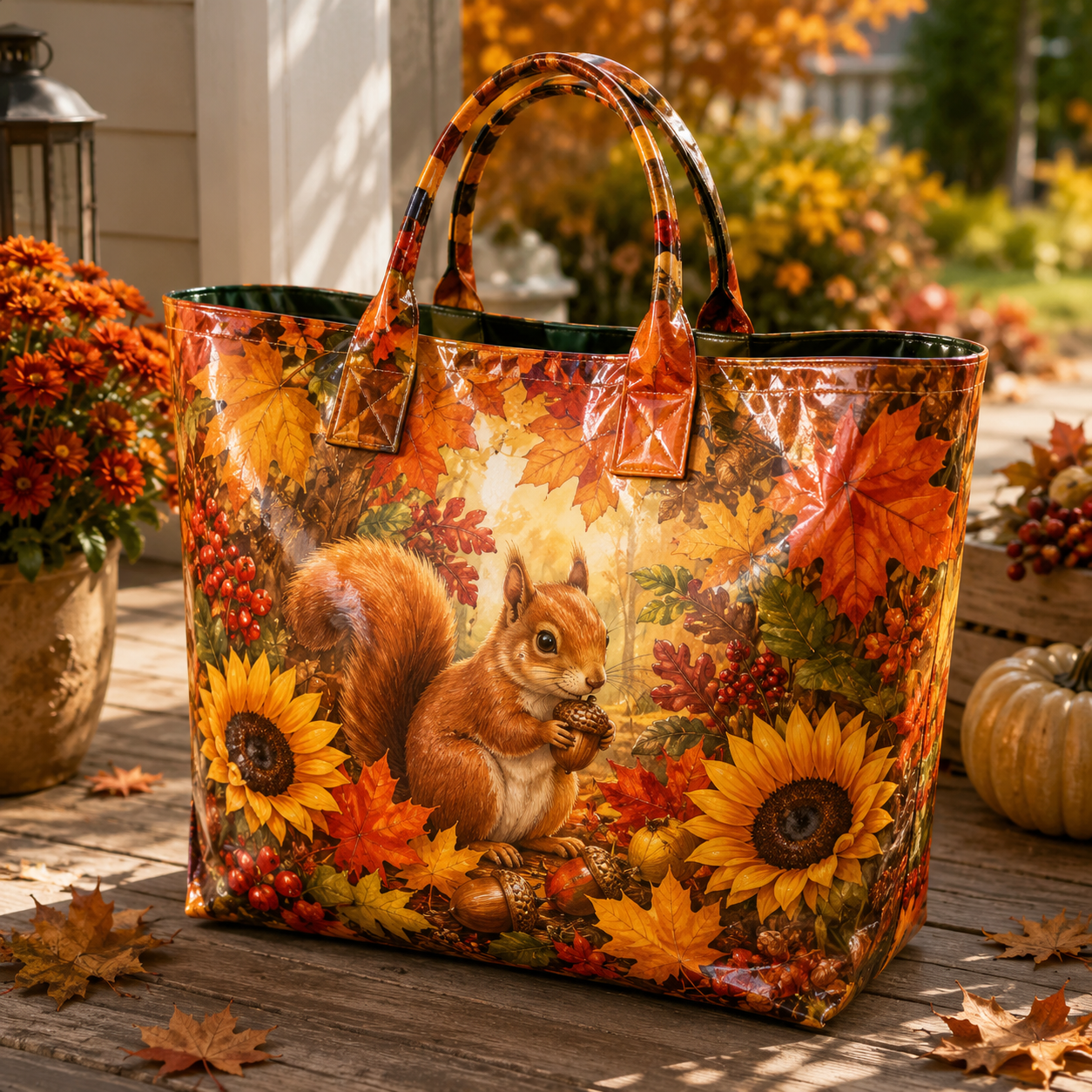 Sac cabas en PVC - Écureuil aux tournesols
