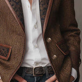 Blazer Femme à Panneaux Imprimés en Herringbone