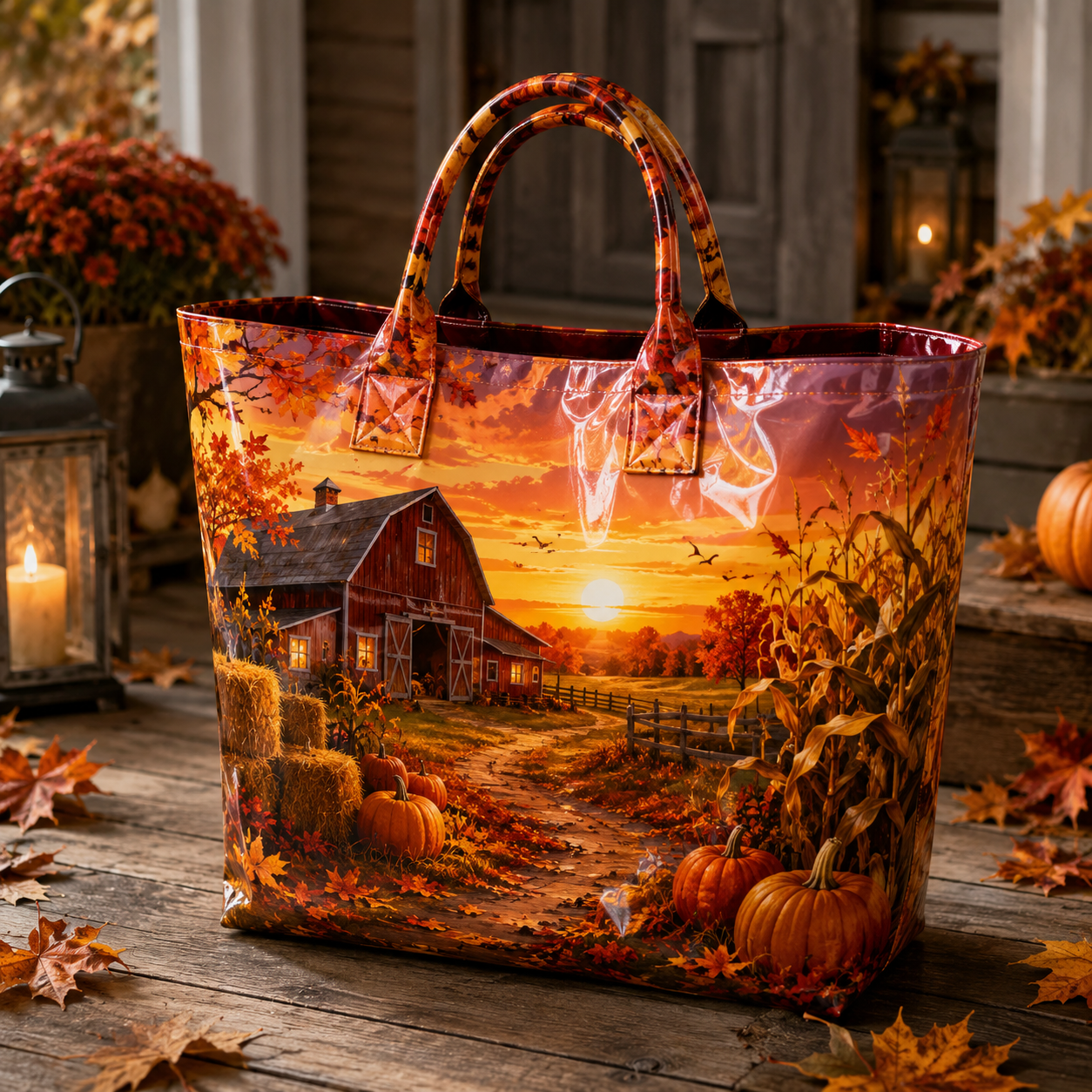 Sac cabas en PVC - Ferme au coucher du soleil