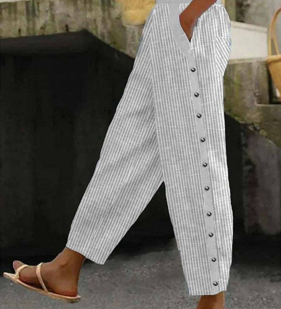 Lucienne - Pantalon à Boutons Rayé