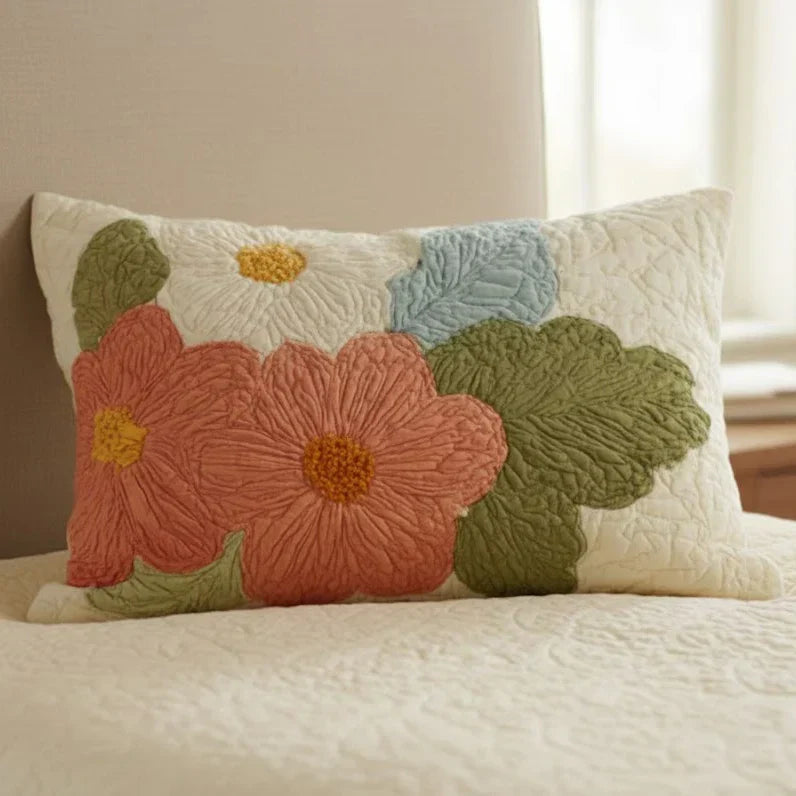 Housse de coussin matelassée à motif de marguerites rétro années 70 – Manon Deauville