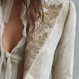 Blazer Tailleur Brodé en Ivoire pour Femmes