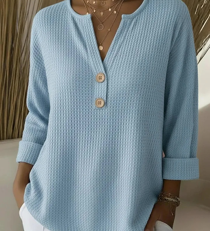 Solène | T-shirt Henley à Texture Gofrée avec Boutons