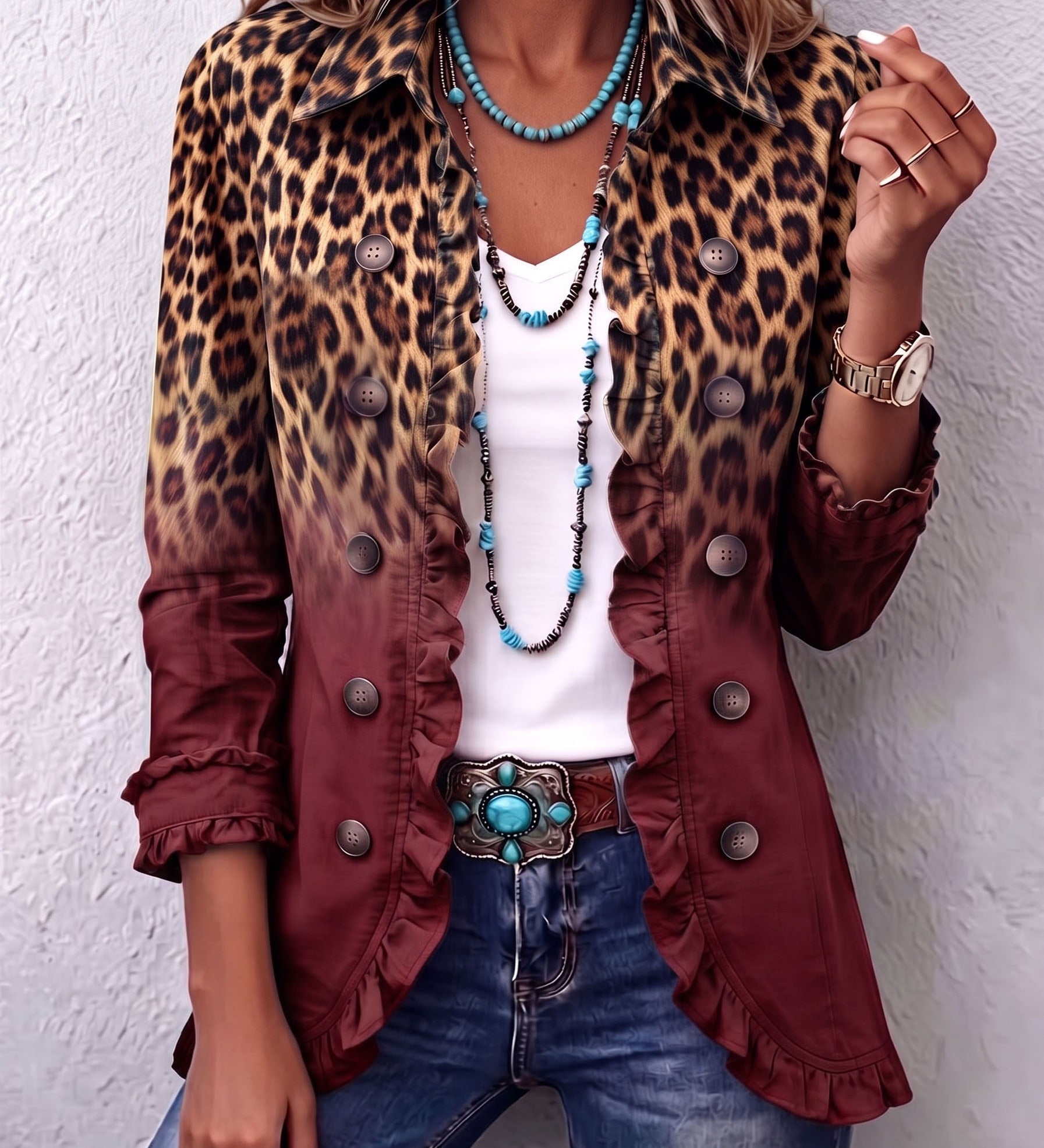 Clémence | Blazer léopard ombré à volants