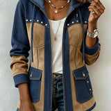 Adèle | Veste à capuche bleu marine et camel