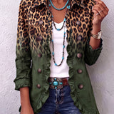 Romane | Blazer léopard vert ombré à volants